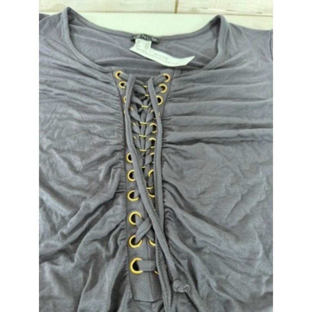 NWT!!"VENUS" Lace Up Sexy Gray Top, Long Sleeve, Rouched, Dark Romance,Size XL - Picture 5 of 11